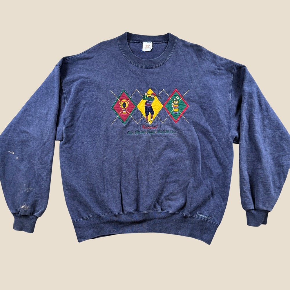 Vintage Crazy Shirt Sweatshirt Men L Blue Carmel Golf Argyle Graphic Pullover